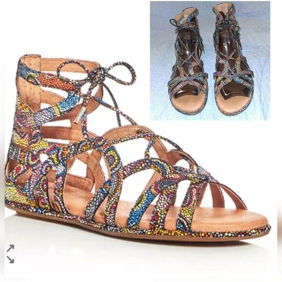 Gentle Souls Leather Colorful Beaded Lace-Up Sandals Size 8.5M - Picture 1 of 13
